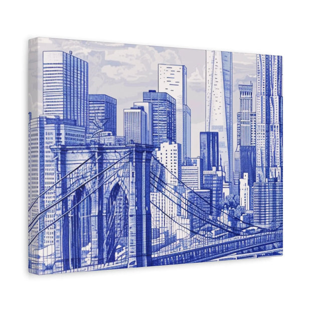 New York City Toile Art – Blue Scenic Skyline Matte Canvas Printify