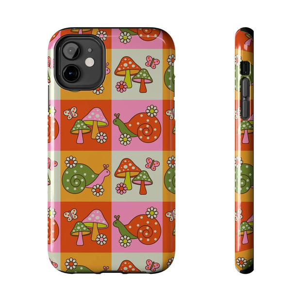 Retro Groovy Snail and Mushroom Tough Phone Case LavenderCeleste