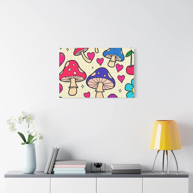 Kawaii Mushroom Cherry Flower Matte Canvas Print LavenderCeleste