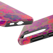 Retro Neon Groovy Flowers Tough Phone Case – 70s Psychedelic Floral Pattern LavenderCeleste