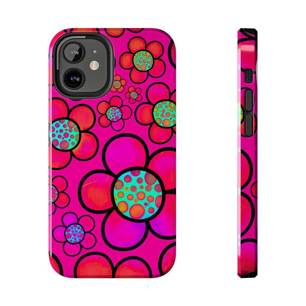 Hot Pink Retro Flower Power Tough Phone Case LavenderCeleste