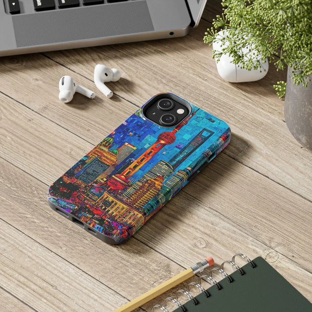 Shanghai Skyline Collage Pop Art Tough Phone Case LavenderCeleste