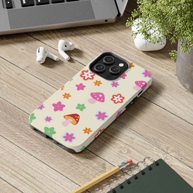 Retro Mushroom Flower Power Tough Phone Case LavenderCeleste