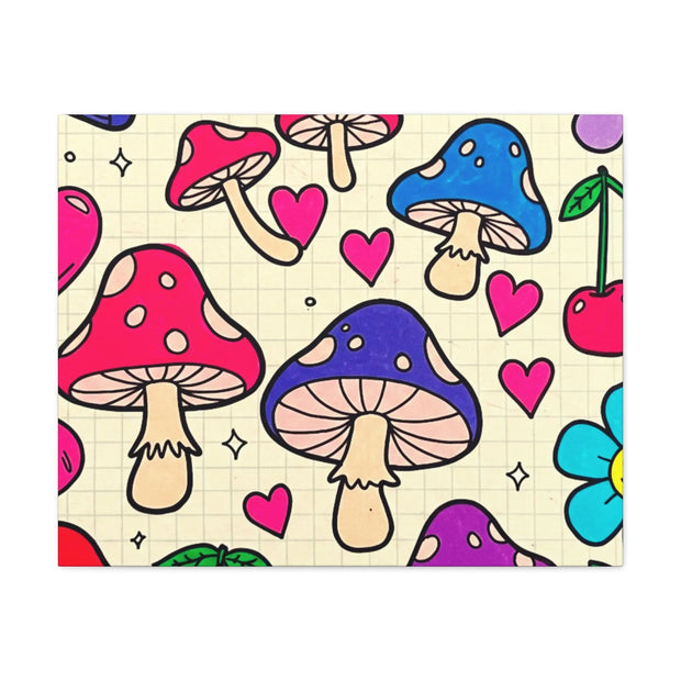 Kawaii Mushroom Cherry Flower Matte Canvas Print LavenderCeleste