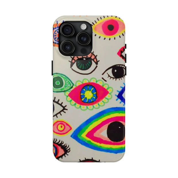 White Neon Evil Eye Psychedelic Pattern Tough Phone Case LavenderCeleste