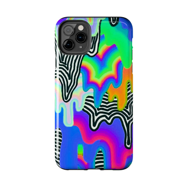Trippy Technicolor Drip Retro Tough Phone Case LavenderCeleste