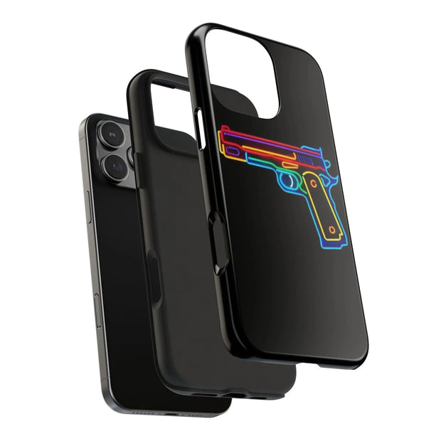 Neon Rainbow Gun Tough Phone Case – Bold Retro Vaporwave Aesthetic LavenderCeleste