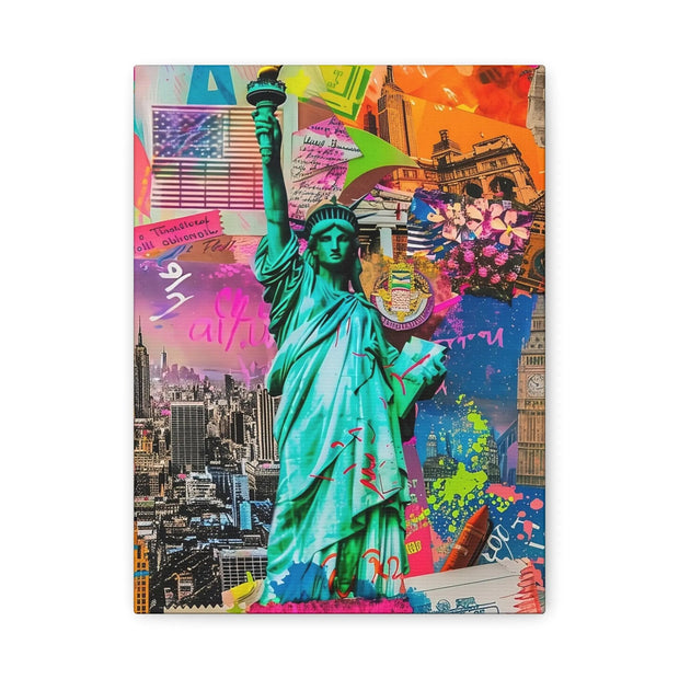 Vibrant New York Collage Matte Canvas – Statue of Liberty Pop Art Printify