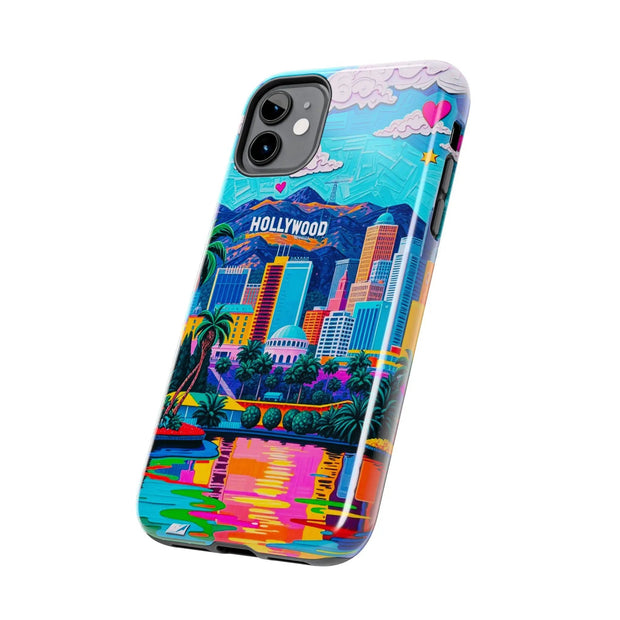 Los Angeles Hollywood Skyline Tough Phone Case – Vibrant Pop Art City Design - LavenderCeleste