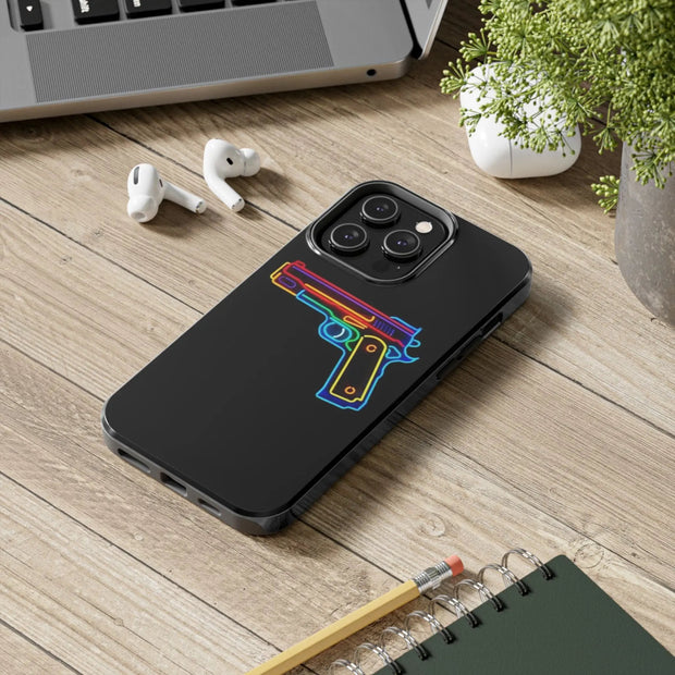 Neon Rainbow Gun Tough Phone Case – Bold Retro Vaporwave Aesthetic Printify