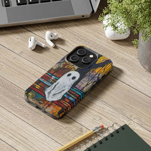 Sad Ghost on Park Bench Abstract Art Phone Case LavenderCeleste