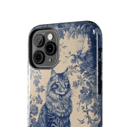 Maine Coon Toile Tough Phone Case – Vintage Blue Floral Cat Pattern - LavenderCeleste