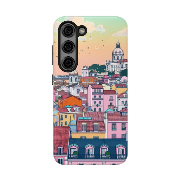 Lisbon Portugal Tough Phone Case – Pastel City Skyline Aesthetic