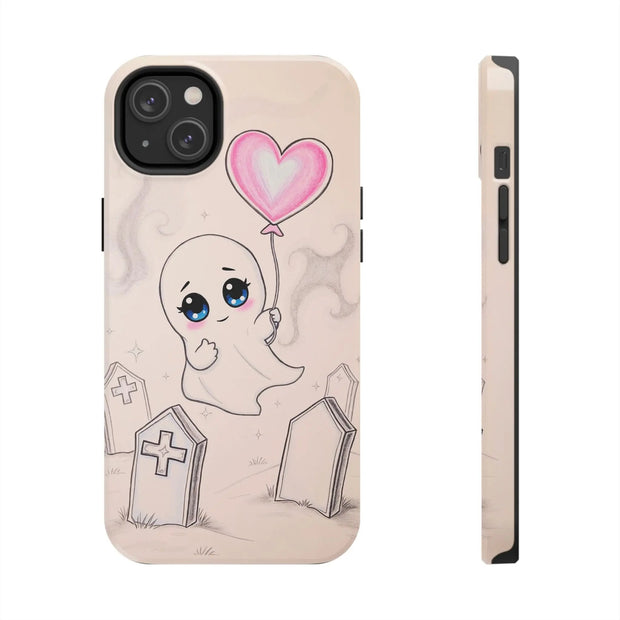 Sad Ghost with Heart Balloon Kawaii Tough Phone Case LavenderCeleste