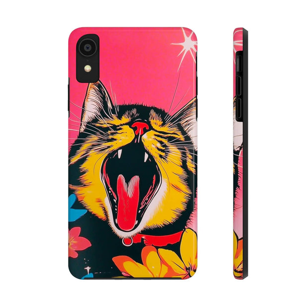 Yawning Cat Pop Art Bright Retro Aesthetic Tough Phone Case LavenderCeleste
