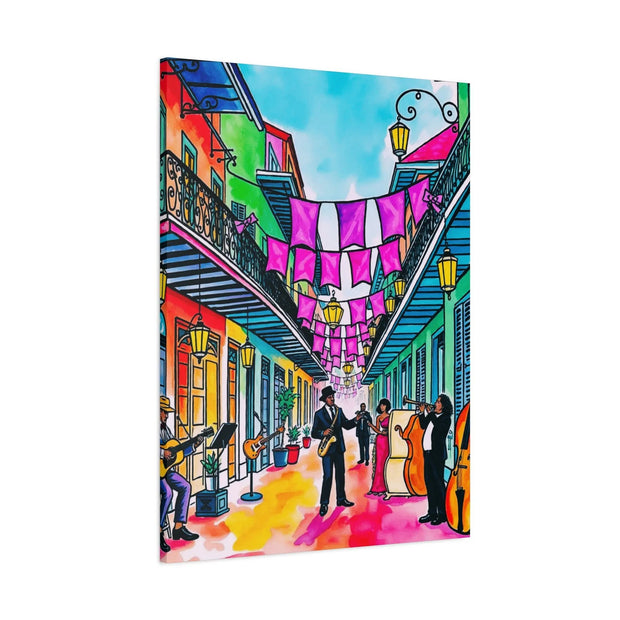 Vibrant New Orleans Jazz Street Matte Canvas – French Quarter Music Scene Printify