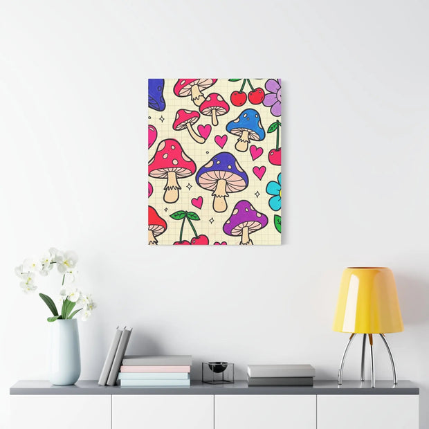 Kawaii Mushroom Cherry Flower Matte Canvas Print LavenderCeleste