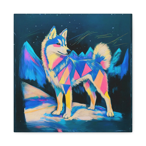 Vibrant Husky Abstract Pop Art Matte Canvas Print LavenderCeleste