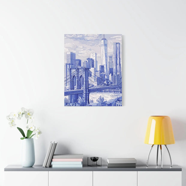 New York City Toile Art – Blue Scenic Skyline Matte Canvas Printify