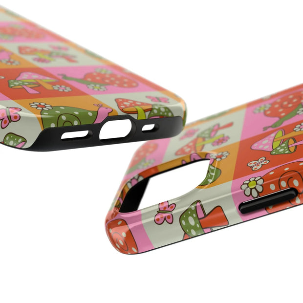 Retro Groovy Snail and Mushroom Tough Phone Case LavenderCeleste