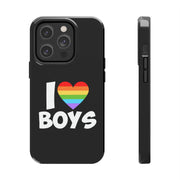 I Love Boys Pride Tough Phone Case – LGBTQ+ Rainbow Heart Design