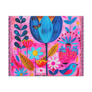 Whimsical Pink Blue Floral Matte Canvas Art - LavenderCeleste