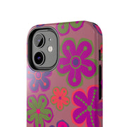 Retro Neon Groovy Flowers Tough Phone Case – 70s Psychedelic Floral Pattern LavenderCeleste