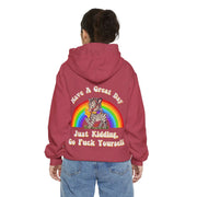 Have a Good Day Just Kidding Go F*** Yourself Retro Zebra Funny Rainbow Hoodie Back Print Comfort Colors 1567