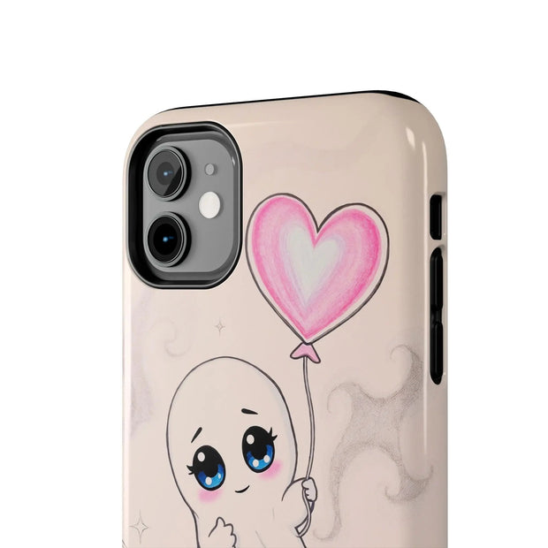 Sad Ghost with Heart Balloon Kawaii Tough Phone Case LavenderCeleste