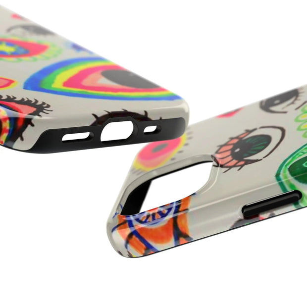 White Neon Evil Eye Psychedelic Pattern Tough Phone Case LavenderCeleste