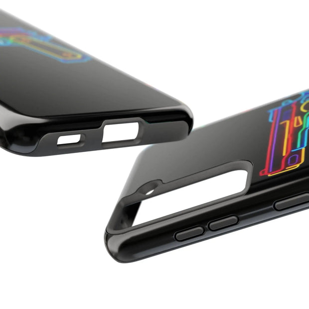 Neon Rainbow Gun Tough Phone Case – Bold Retro Vaporwave Aesthetic LavenderCeleste