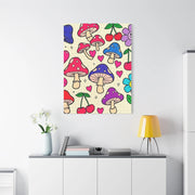 Kawaii Mushroom Cherry Flower Matte Canvas Print LavenderCeleste