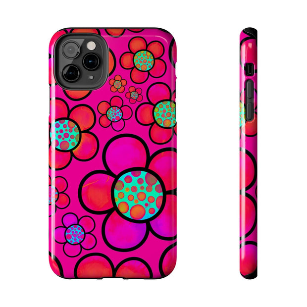 Hot Pink Retro Flower Power Tough Phone Case LavenderCeleste