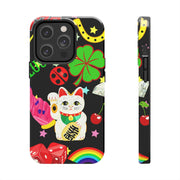 Lucky Symbols Tough Phone Case – 777 Dice Rainbow Maneki Neko Design - LavenderCeleste
