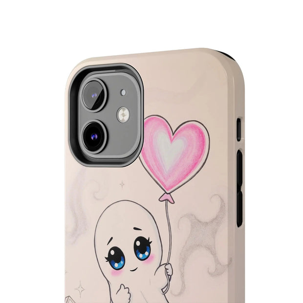 Sad Ghost with Heart Balloon Kawaii Tough Phone Case LavenderCeleste