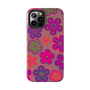Retro Neon Groovy Flowers Tough Phone Case – 70s Psychedelic Floral Pattern LavenderCeleste