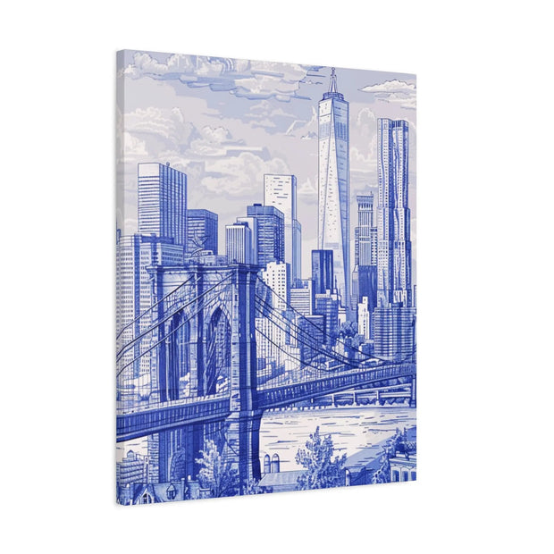 New York City Toile Art – Blue Scenic Skyline Matte Canvas Printify