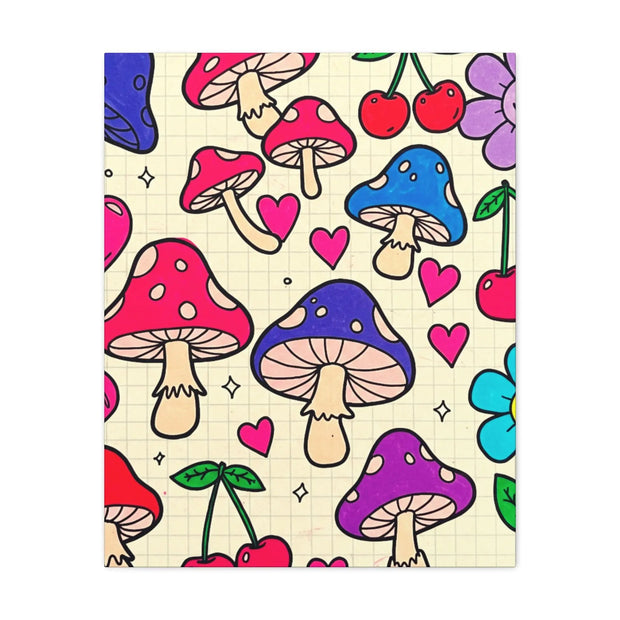 Kawaii Mushroom Cherry Flower Matte Canvas Print LavenderCeleste