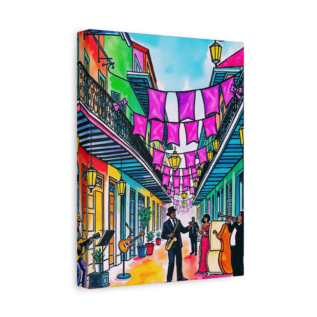 Vibrant New Orleans Jazz Street Matte Canvas – French Quarter Music Scene Printify