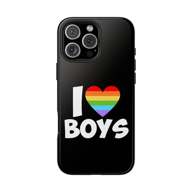 I Love Boys Pride Tough Phone Case – LGBTQ+ Rainbow Heart Design