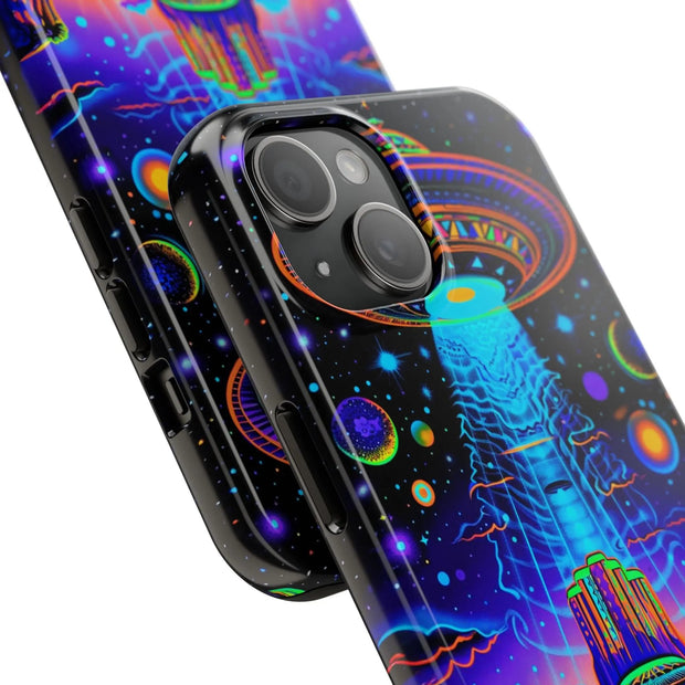 Psychedelic Neon UFO Abduction Tough Phone Case LavenderCeleste