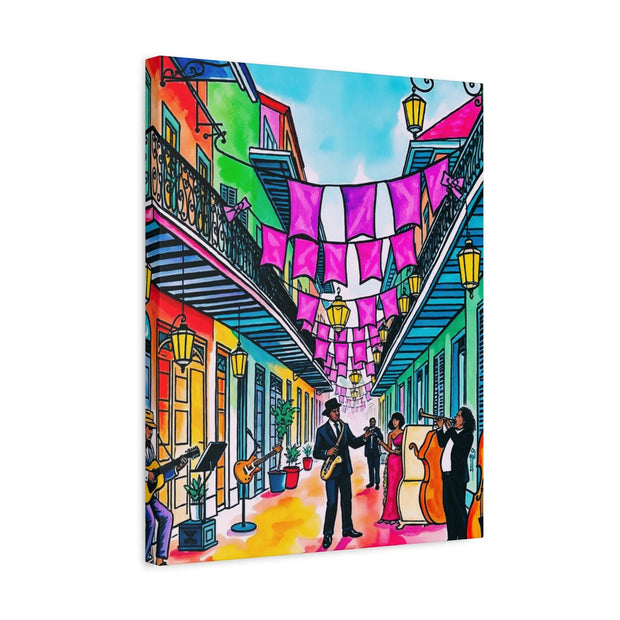 Vibrant New Orleans Jazz Street Matte Canvas – French Quarter Music Scene Printify