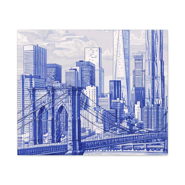 New York City Toile Art – Blue Scenic Skyline Matte Canvas Printify