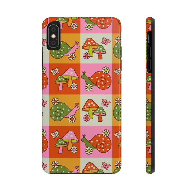 Retro Groovy Snail and Mushroom Tough Phone Case LavenderCeleste