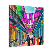 Vibrant New Orleans Jazz Street Matte Canvas – French Quarter Music Scene LavenderCeleste