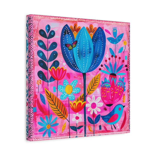 Whimsical Pink Blue Floral Matte Canvas Art LavenderCeleste