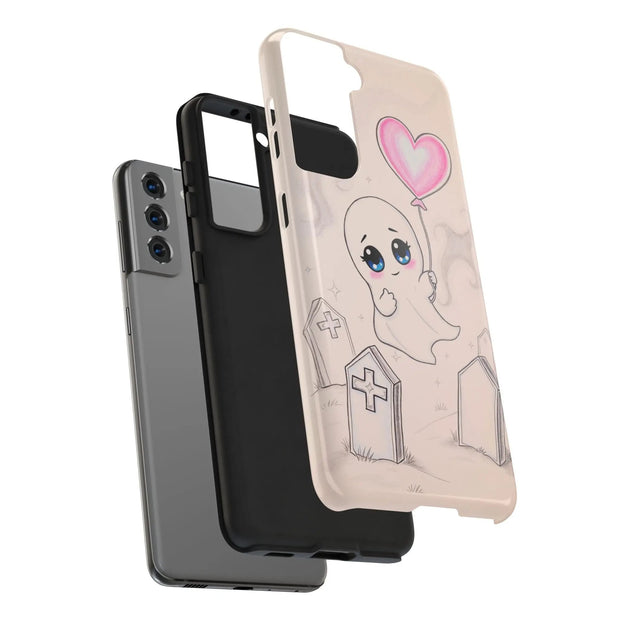 Sad Ghost with Heart Balloon Kawaii Tough Phone Case LavenderCeleste