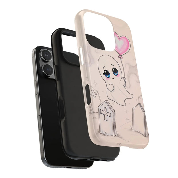 Sad Ghost with Heart Balloon Kawaii Tough Phone Case LavenderCeleste