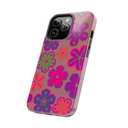 Retro Neon Groovy Flowers Tough Phone Case – 70s Psychedelic Floral Pattern LavenderCeleste