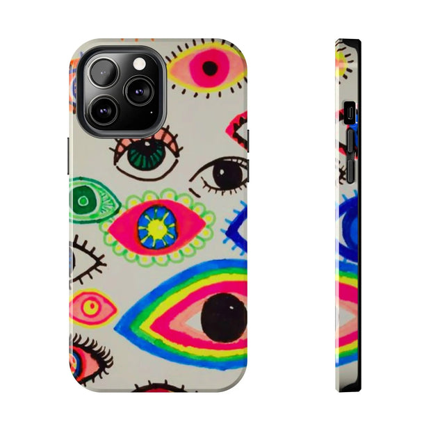 White Neon Evil Eye Psychedelic Pattern Tough Phone Case LavenderCeleste